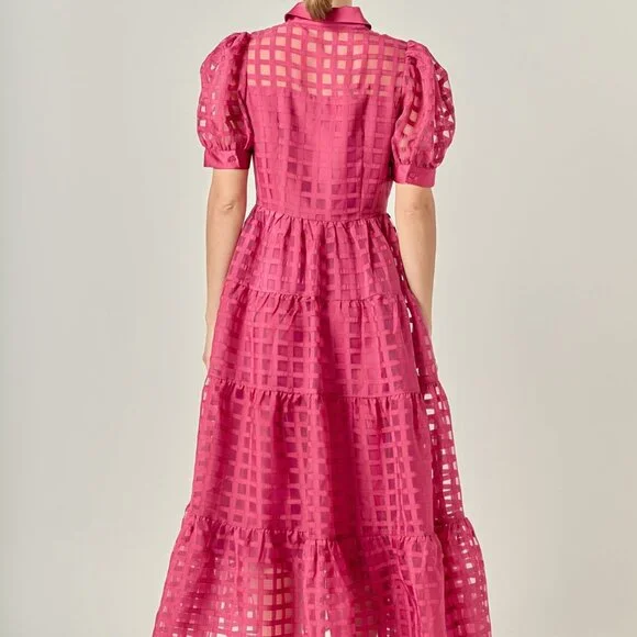 🍷 English Factory Gridded Organza Tiered Maxi Dress – Size L, NWOT 🍷 - Picture 5 of 14